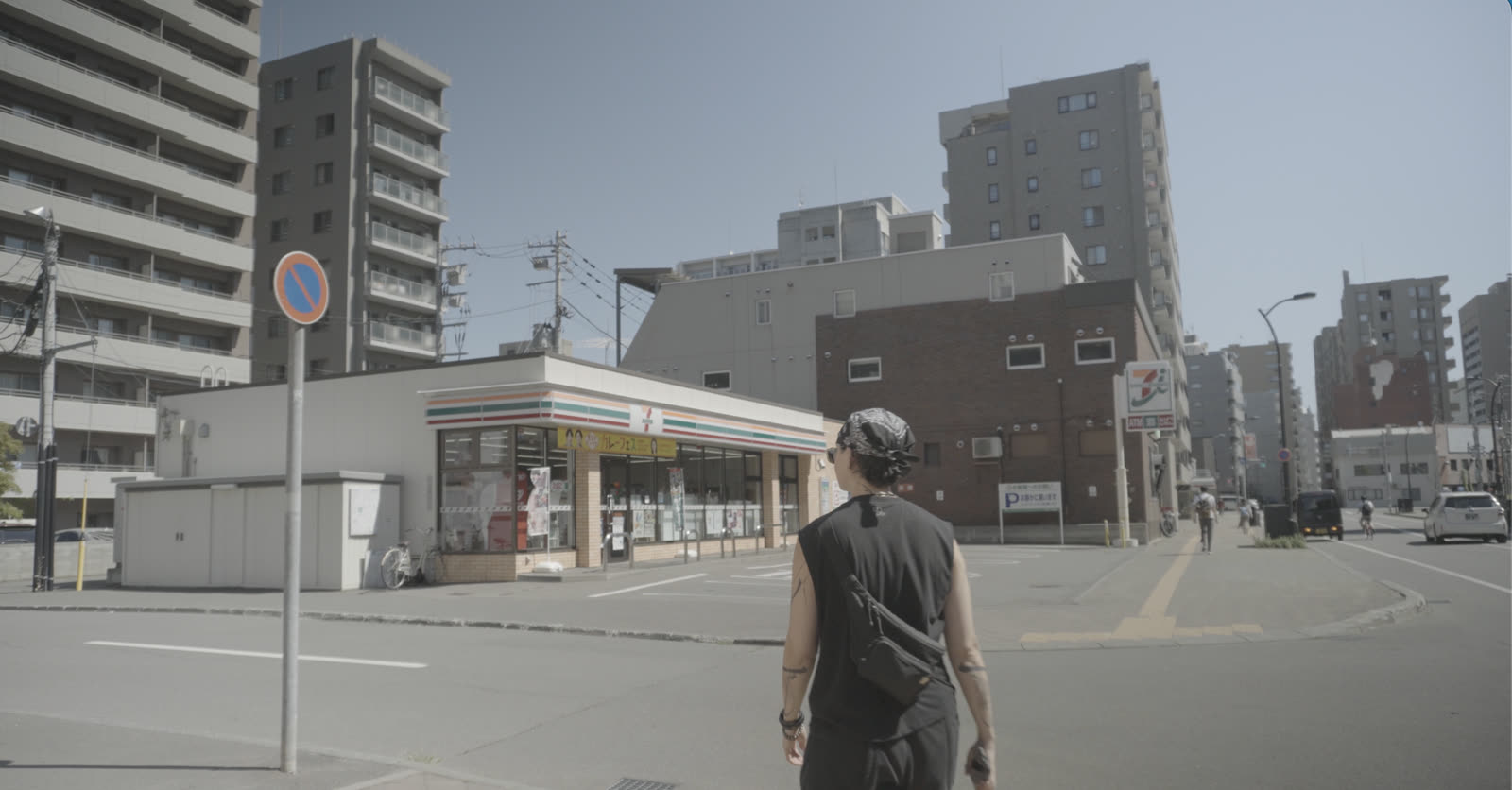 Ungraded log footage of a 7-Eleven street corner in Sapporo